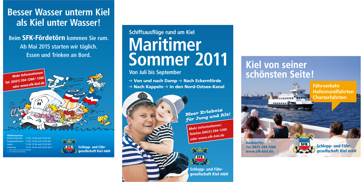 Verschiedende Plakate für die Schlepp- und Fährgesellschaft Kiel
